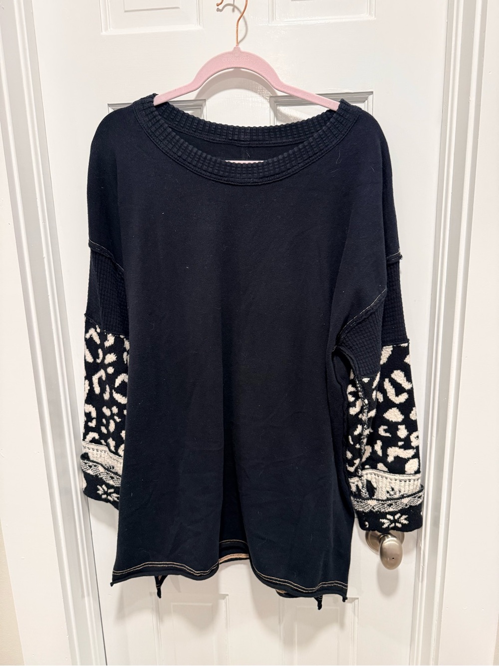 We The Free Black Sweatshirt with Patterned Contrast Sleeves